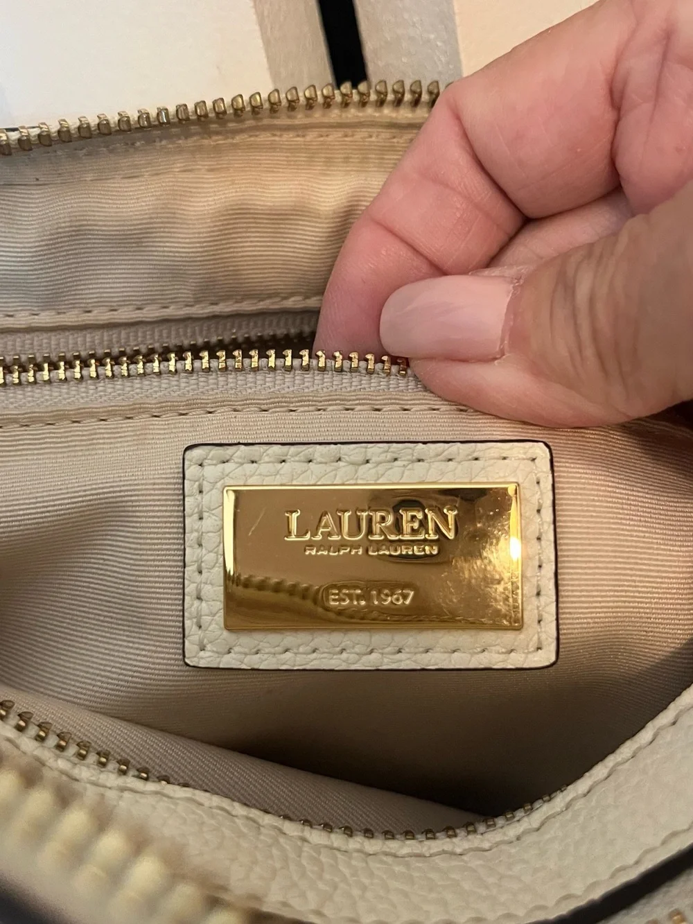 Ralph Lauren Cream Pebbled Leather Crossbody with Logo Strap